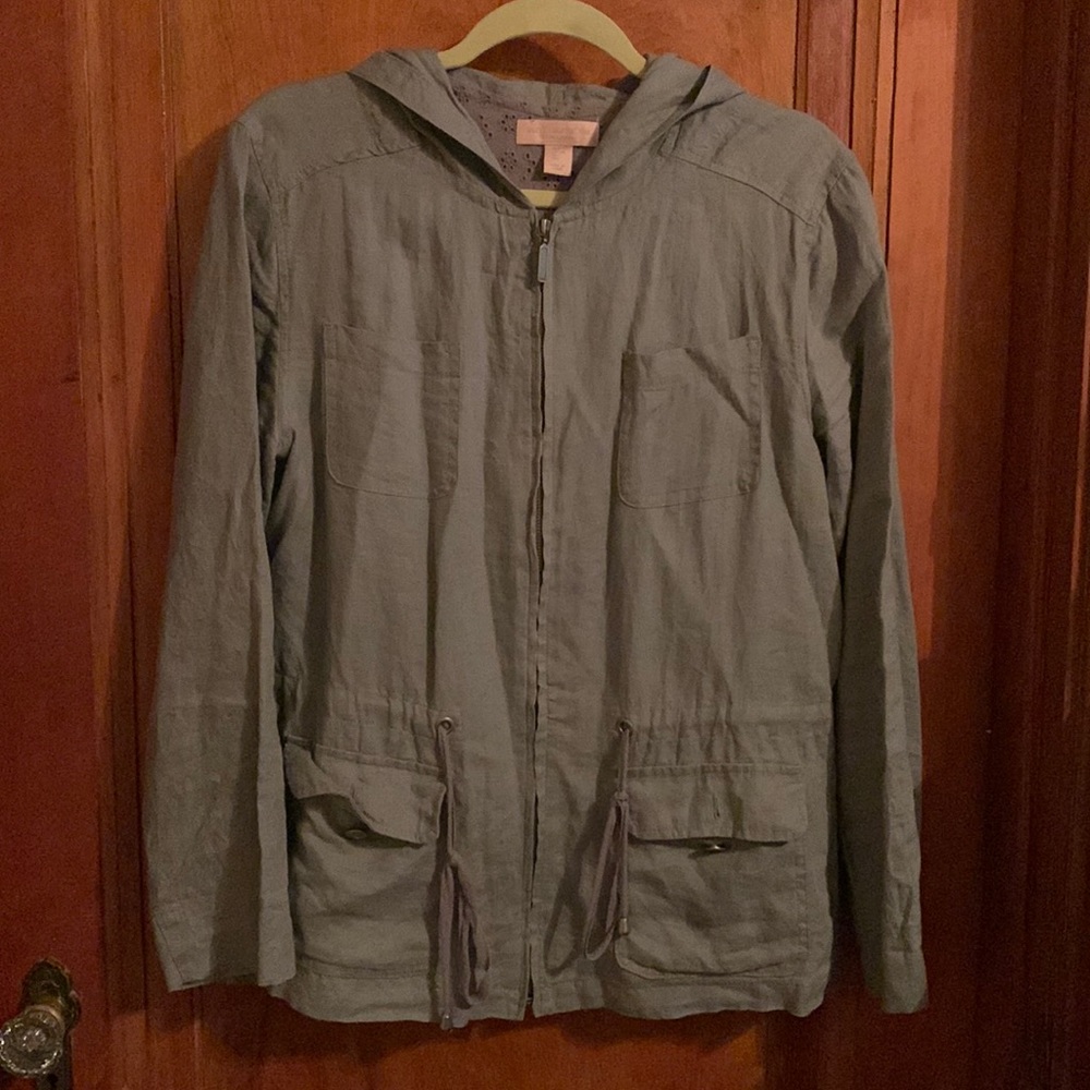 L linen jacket w/ hood